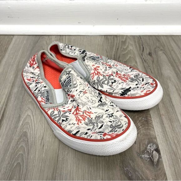 Columbia Shoes - Columbia Sneakers Women’s 6 PFG Reef White and Orange Print Slip-On